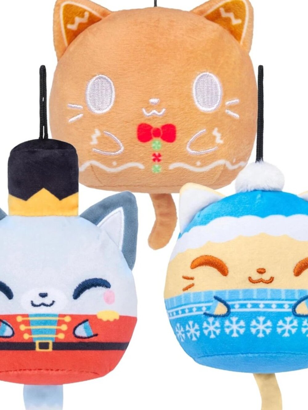 Lot of 3 Holiday Plush Ornaments 3" Kawaii Festive Stuffed Animal Cat/Fox NWT